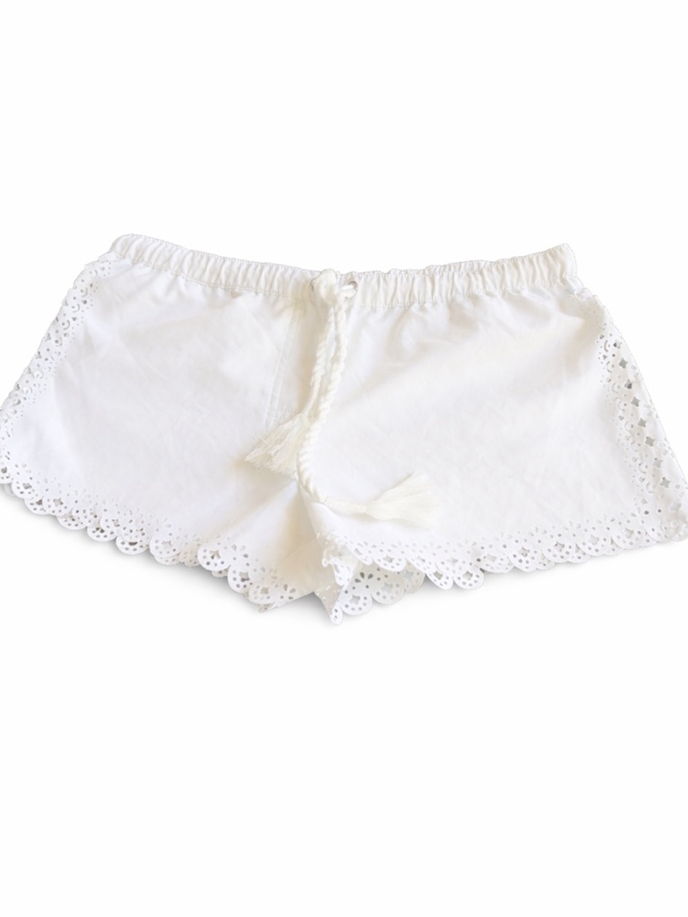 Seafolly White Eyelet Lace Beach Cover Up Shorts Scalloped Hem Like New M